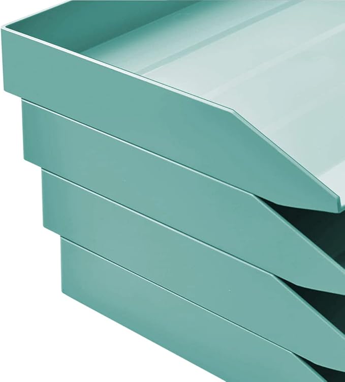 Acrimet Stackable Letter Tray Single Side Load, Plastic, Desktop File Organizer (Solid Green Color) (1 Unit)-NeatNest
