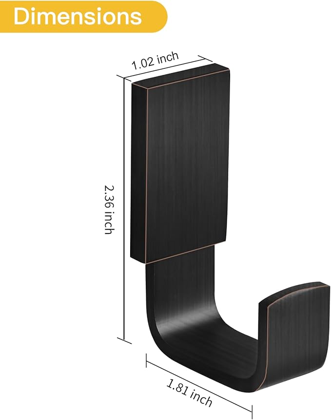 BESy Brass Clothes Hook Single Towel Hook for Bathroom Kitchen Garage Square Style Robe Hooks Coat and Hat Hook, Self Adhesive with Glue or Wall Mounted with Screws, Two Packs, Oil Rubbed Bronze-NeatNest