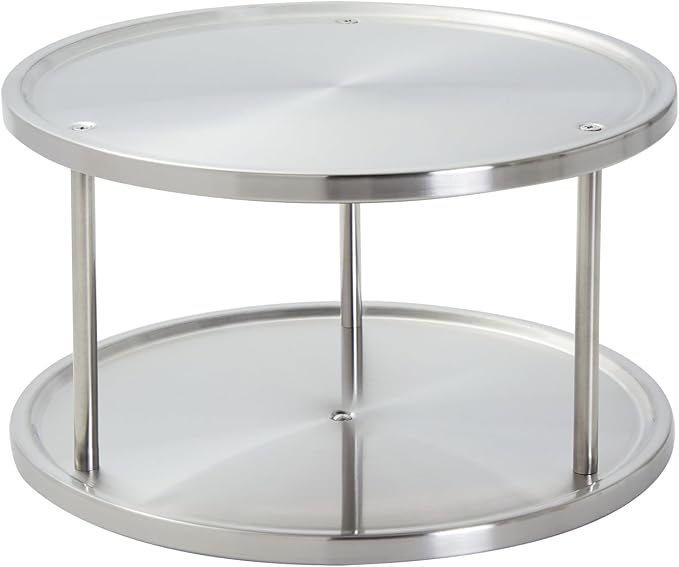 Juvale 2-Tier Lazy Susan Spice Rack Organizer for Cabinet - 10.5 in, Stainless Steel - Kitchen Countertop Organizer & Spice Carousel for Pantry Organization