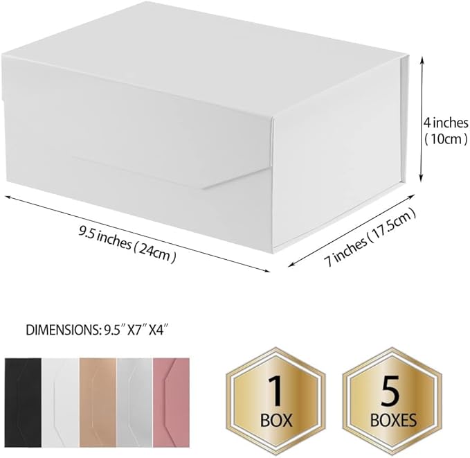 1PCS White Gift Box with Ribbon 9.5x7x4 Inches,Sturdy Gift Box with Lid for Gift Packaging, Foldable Magnetic Closure Storage Boxes, Bridesmaid proposal box, Rectangle Collapsible Box-NeatNest