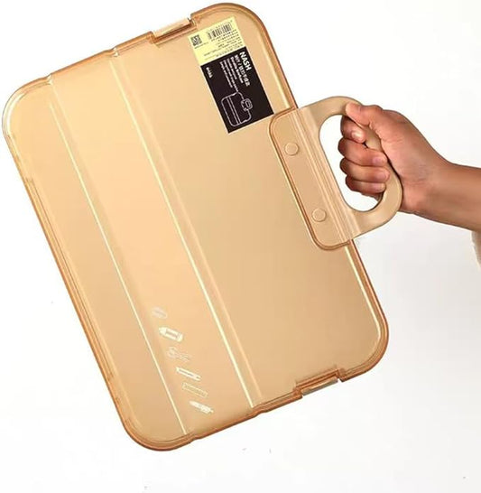 Clear Waterproof Document Storage Box with Snaps PP Files Organizer Cases for A4 Paper Magazines Notebooks School or Office Supplies (Khaki, 1pcs)-NeatNest