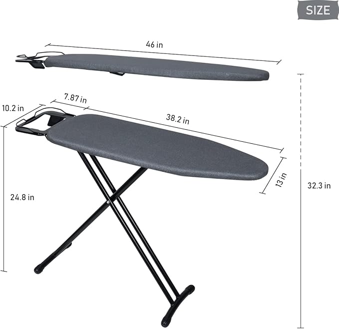 Duwee 13"x38" Ironing Board with Heat Resistant Cover and Thicken Felt Pad, Folding Adjustable Height Large Ironing Board,Heavy Sturdy Legs,Black