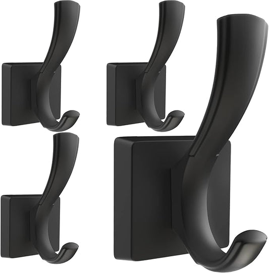 Black Hooks for Wall Towel Hooks, Heavy Duty Thick Aluminum Alloy Entryway Coat Hooks for Hanging Key Robe Hat Backpack, Wall Mount Towel Hooks Bath Kitchen Garage Hooks(4 Pack, Black)-NeatNest