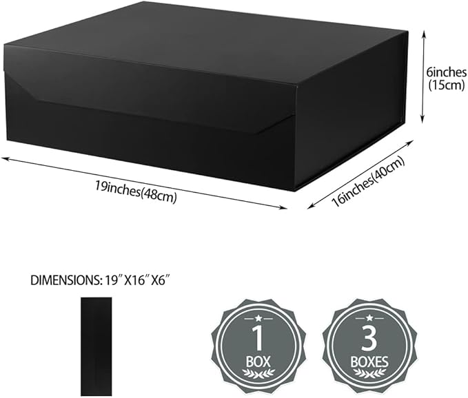 Black Extra Large Gift Box with Lid 1 Pcs 19x16x6 Inches, Gift Box large Black Gift Boxes for Presents Clothes Robe Wedding Dress Sweater,Reusable Foldable Bridesmaid Proposal Box(Matte)-NeatNest