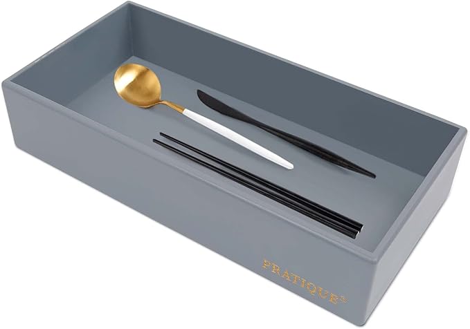 Bamboo Drawer Organizer - Kitchen Utensil Organizer Silverware Tray Cutlery Holder,Office Desk Supplies and Accessories,12 * 5.9 * 2.6,Grey-NeatNest