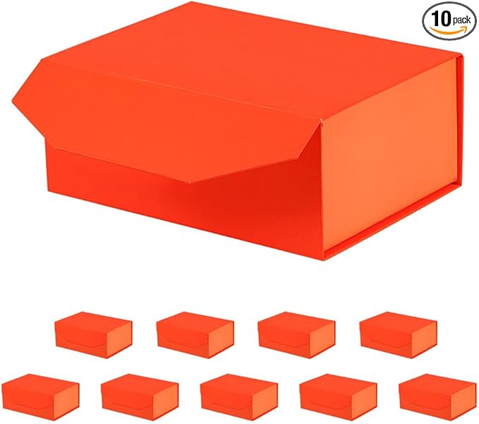 10 Small Orange Gift Boxes 9.5x7x4 Inches, Magnetic Gift Box with Lid Wholesale gift boxes for Presents Bridesmaid Proposal Boxes (Imitate Leather Texture, 10pcs/pack)-NeatNest