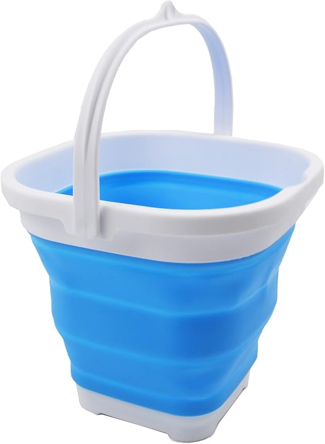 SAMMART 2.6L (0.68 Gallon) Super Mini Sqare Collapsible Plastic Bucket - Foldable Square Tub - Portable Fishing Water Pail - Space Saving Outdoor Waterpot (White/Marine Blue)-NeatNest