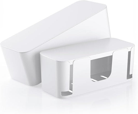 Delamu 2 Pack Cable Management Box, Stylish Cable Box with Cord Organizer for Desk, Pet & Child-Proof Cord Hider and Power Strip Protector, Ideal for Home & Office, Durable Cable Organizer Box-NeatNest