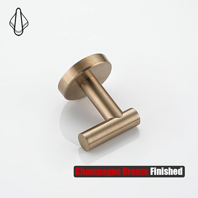 JQK Bathroom Towel Hook Champagne Bronze, Coat Robe Clothes Hook for Bathroom Wall Mounted (Pack of 2), SUS 304 Stainless Steel 0.8mm, TH100-CB-P2-NeatNest