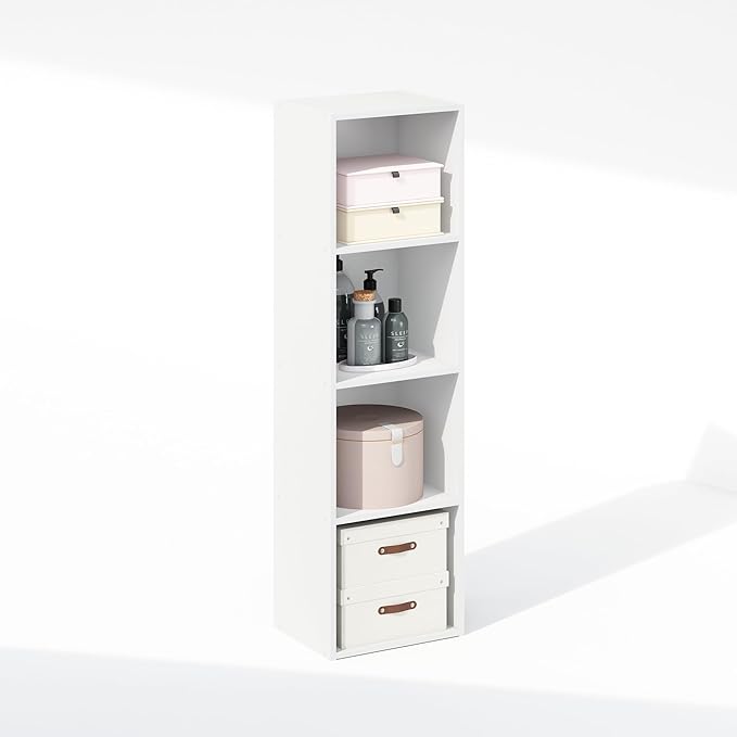 Furinno Reed 4-Tier Open Shelf Multipurpose Closet Storage, Storage Organizer, White-NeatNest