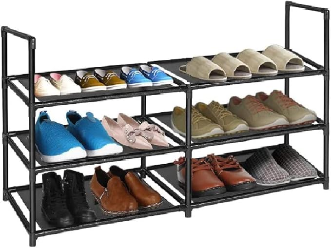 3 Tier Metal Construction Shoe Rack, Sturdy Shelf Organizer for Entryway, Bedroom, Closet, 12-16 Pairs Shoe and Boots Organizer Storage Sturdy Shoe Shelf-NeatNest