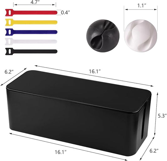 Cable Management Box - Large Cable Organizer Box to Hide Wires & Power Strips, TV & Desk Computer Wires, Cord Organizer Box for Home & Office, Black-NeatNest