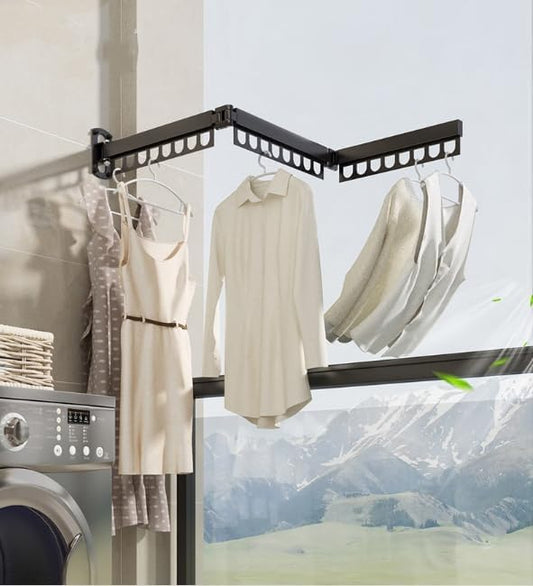 Clothes Drying Rack Carbon Steel Laundry Drying Rack Collapsible Black Wall Mounted Clothes Rack Clothes Hanger Rack with Hooks for Drying Clothes 47 Inch-NeatNest