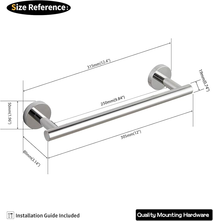 GERZ 12-Inch Hand Towel Holder Modern Towel Ring Hand Towel Bar Towel Hanger Wall Mount, Polished Finish AG1101C30.5-JG