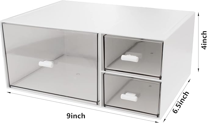 Desk Organizer Stackable Storage Drawers with 3 Compartments Stackable Drawers Great for Desk Storage, Makeup Storage Bathroom Organization Accessories Etc (White)-NeatNest