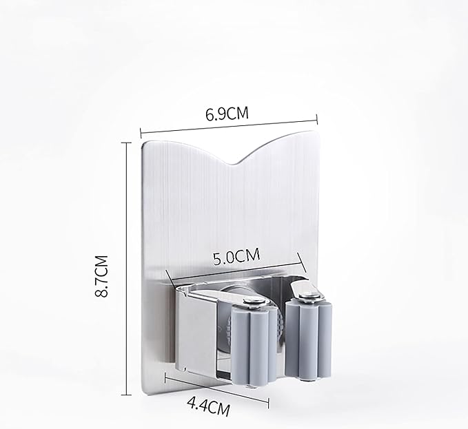 4 Pack Mop Broom Holder Racks 304 Stainless Steel Self Adhesive Heavy Duty Wall Mounted Mop Organizer Storage Clip Multi-Used for Garage Kitchen and Bathroom-NeatNest
