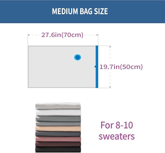 7 Pack Medium Space Saver Vacuum Storage Bags for Clothing Travel, Vacuum Seal Compression Bags for Clothes, Packing, Luggage, Blankets, Comforters and Pillows, Hand Pump Included-NeatNest