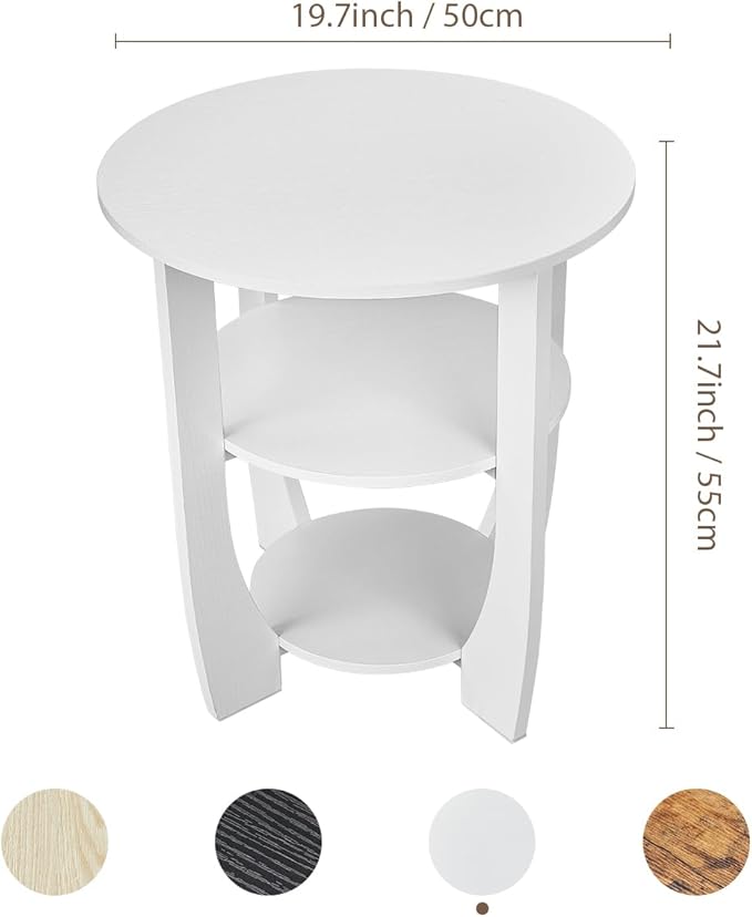 Round End Table with Storage Shelf,3 Tier Modern Side Table, Sofa Recliner Side Table,Accent Coffee Table,Nightstand for Living Room Bedroom for Small Spaces,19.7" D x 21.7" H