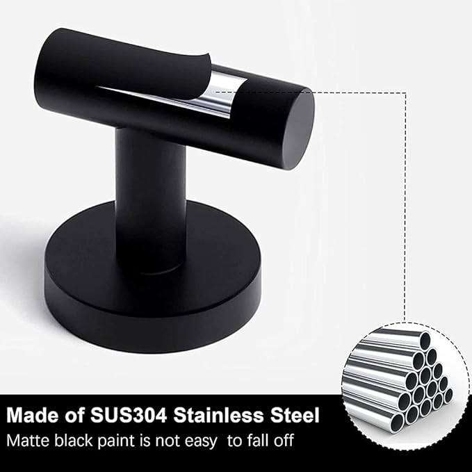 Bathroom Towel Hook, Coat Robe Hook Matte Black, Stainless Steel Wall Hook for Bathroom Bedroom Kitchen Cabinet Closet Hotel, Heavy Duty Drill-Installed Door/Wall Hanger (2PCS Black)