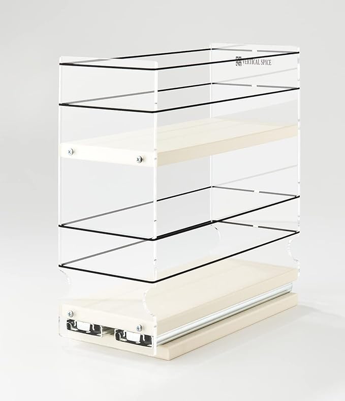Vertical Spice - Sliding Spice Rack - Pull Out Spice Rack for Inside Cabinets, Sliding Shelves, Rack for Kitchen Cabinets - Made in USA -2 Tiers -10.6"D x 4.6"W x 10.75"H (Cream , Partially Assembled)