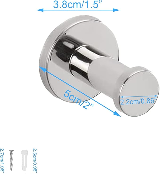 Bathroom Towel Hooks, 6 Pack Round Coat Hooks, Sturdy Wall Mounted Robe Hook, SUS 304 Stainless Steel Heavy Duty Clothes Hanger, Wall Towel Hooks for Bathroom Bedroom Kitchen (Chrome)