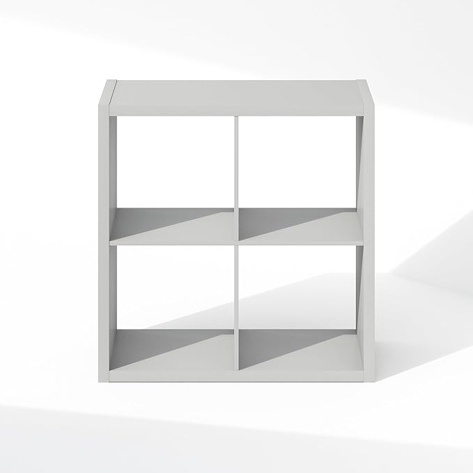Furinno Cubic Open Back Multipurpose Clothing & Closet Storage Organizer Shelf, 4-Cube, Light Grey
