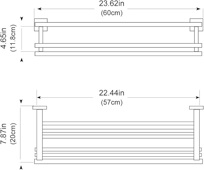 Bathroom Towel Rack 24 Inch Tower Holder with Double Towel Bar Polished Chrome Towel Rack Wall Mounted SUS304 Stainless Steel Hotel Towel Shelf Modern Towel Hanger