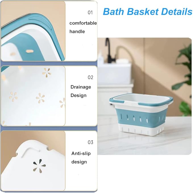 Foldable Plastic Shower Caddy Basket 2 Pcs, Portable and Durable Toiletries Caddy with Handles Ideal for Dorm, Bathroom, Cleaning, Kitchen, Camping, Waterproof, Easy to Clean (Grey 2 pack)-NeatNest