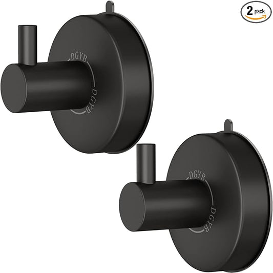 DGYB Suction Cup Hooks for Shower Set of 2 Towel Hooks for Bathrooms SUS 304 Stainless Steel Matte Black Shower Hook for Loofah 15 LB Bathroom Hook for Towels-NeatNest