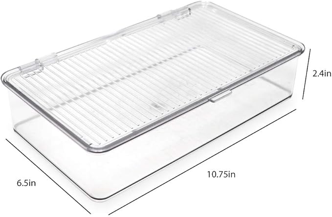 Isaac Jacobs Small Stackable Organizer Bin (10.75” x 6.5” x 2.4”) w Hinged Lid Clear Storage Box Home Office School Fridge Bathroom Kitchen Pantry Container BPAFree Food Safe (Small Clear)