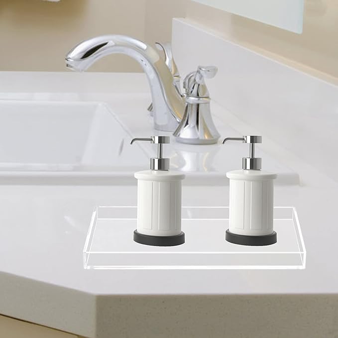 Bigfety Acrylic BathroomTray for Counter, Handmade Clear Trays Sturdy Organizer for Cup, Sponge, Soap, Plant (Large, Clear)-NeatNest