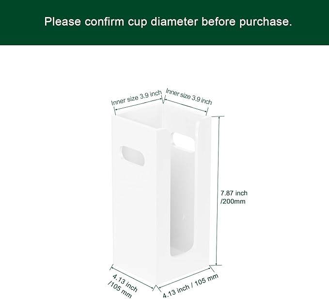 Disposable Coffee Cup Dispenser with Handles, Countertop or Wall Mount Hot/Cold Drink Cup and Lid Holder - Bathroom/Kitchen/Office Acrylic Cup Lid Storage Organizer (1 Compartment, White)
