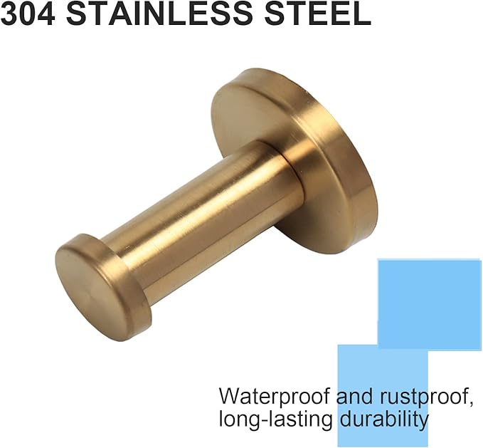 Bath Towel Hooks, 6 Pack Round Coat Hooks, Sturdy Wall Mounted Robe Hook, SUS 304 Stainless Steel Heavy Duty Clothes Hanger, Wall Towel Hooks for Bathroom Bedroom Kitchen (2 in, Gold)