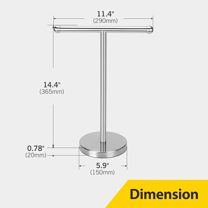 Hand Towel Holder, Hand Towel Rack Stand with Heavy Weighted Base, Countertop Hand Towel Holder Stand for Bathroom,SUS304 Stainless Steel (Silver-Brushed)