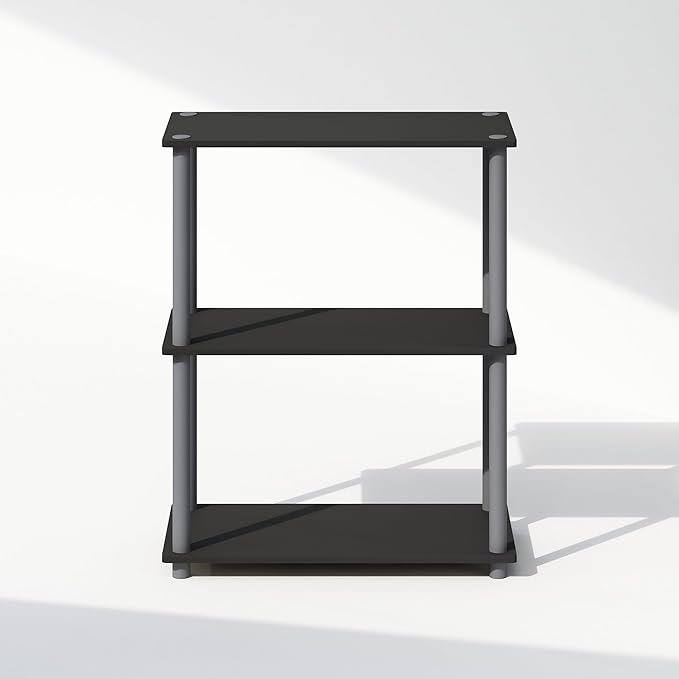 Furinno Turn-N-Tube 3-Tier Multipurpose Compact Bookshelf, Bookcase, Black/Grey-NeatNest