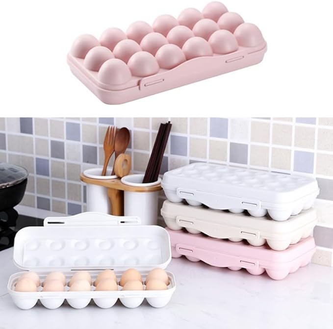 UPKOCH 2-Pack Stackable Refrigerator Organizer, 18-Count Plastic Egg Storage with Lids, Space-Saving Kitchen Containers for Eggs, Fridge Food Trays (Pink)
