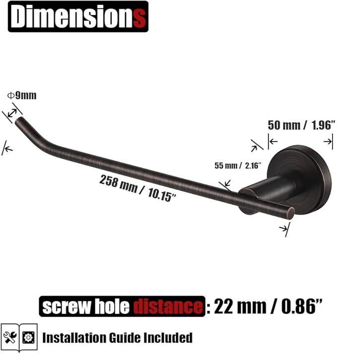 JQK Hand Towel Bar Oil Rubbed Bronze, Stainless Steel Towel Ring for Bathroom, 9 Inch Necklace Holder Wall Mount Left Hand, TR101-ORB