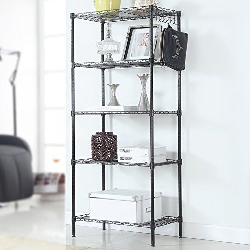 5 Tier Adjustable Metal Storage Rack Wire Shelving Unit for Pantry, Closet, Kitchen, Laundry, Bathroom (Black, 7-5-Layer)