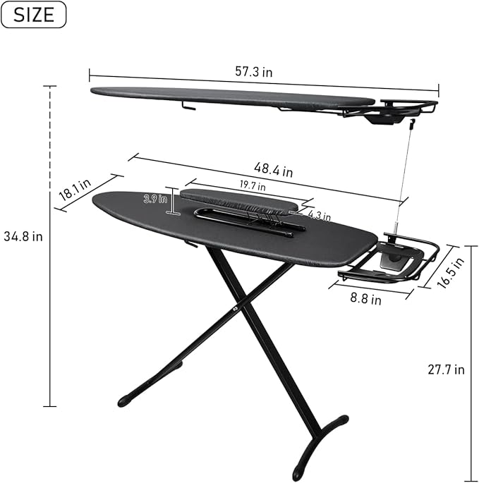 Duwee Steel Top Extra Wide Ironing Board with Sleeve Board and Adjustable Iron Rest, Luxury Foldable Ironing Boards with 10 mm Thicken Feltpad and Cover, Adjustable Height,18"x48"