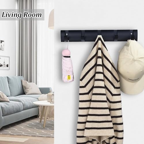 Black Coat Rack Wall Mount with 5 Hooks, 15.8 Inch Waterproof Heavy Duty Coat Wall Hooks, Space Aluminum Material, Folding Hideaway Towel Hanger for Entryway, Wall, Door, Bathroom-NeatNest