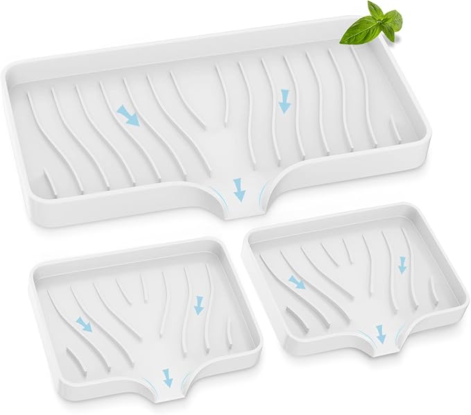 Kitchen Sink Tray,Self Draining Kitchen Soap Tray Soap Holder Silicone Sponge Holder for Kitchen Sink,Kitchen Bathroom Sink Caddy Sink Organizer for Sponge,Soap Dispenser,Dish Scrubber,Palm Brush-NeatNest