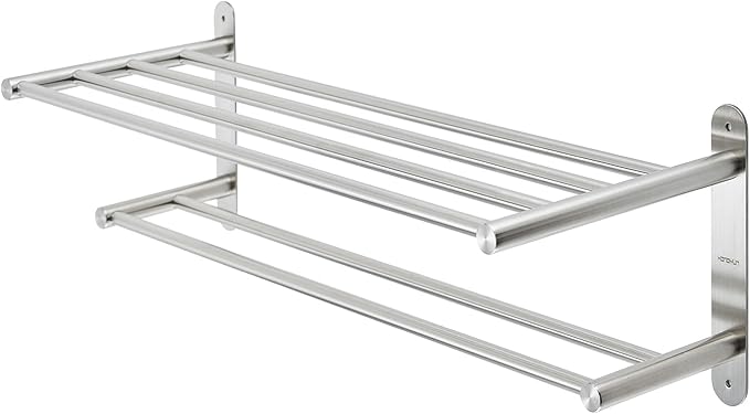 Bathroom Towel Rack with 24-Inch Multilayer Hotel Racks 304 Stainless Steel Towel Bar Shelf Wall-Mounted Brushed Finish Bar with Towel Shelves,2-Tier Bar Mounted