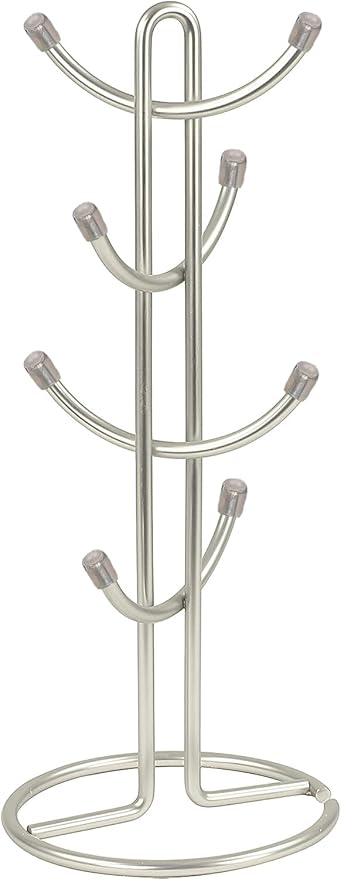 FitWell Mugs Holder, Mug Tree, Coffee Mug Holder, Coffee Mug Tree, Mug Organizer for Cabinet, Mug Holder Stand, Coffee & Tea Cup Storage Rack (Satin Nickel, 8 Mugs Holder (17.5"H))-NeatNest