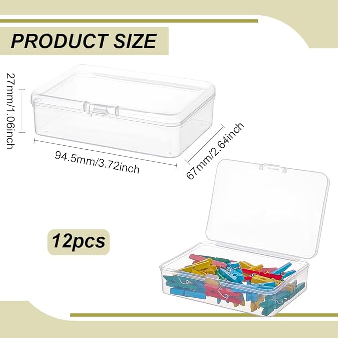BENECREAT 12 Packs PP Plastic Bead Container Box, 3.7x2.6x1inch Rectangle Storage Organizer Box, Dustproof Case with Hinged Lid for Cards, Beads and Craft Supplies-NeatNest