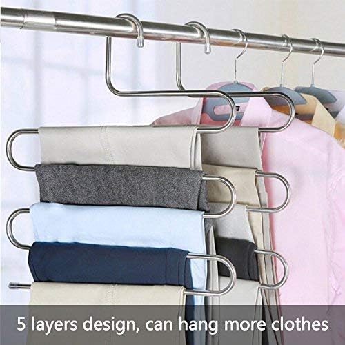 devesanter Pants Hangers Non-Slip S-Shape 4 Pack Trousers Hangers Stainless Steel Clothes Hangers Closet Storage Organizer for Pants Jeans Scarf (4 Pack with 10 Clips)-NeatNest