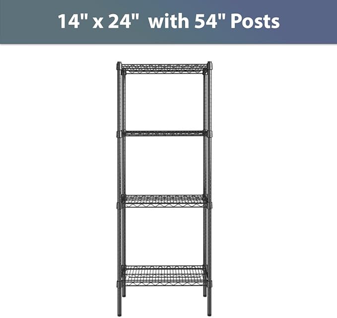 14" x 24" NSF Black Epoxy 4-Shelf Kit with 54" Posts, Commercial Storage Rack Unit, Heavy Duty Storage Shelving, Wire Shelving Kit, Adjustable Rack Strong Steel, Multipurpose Wire Shelf