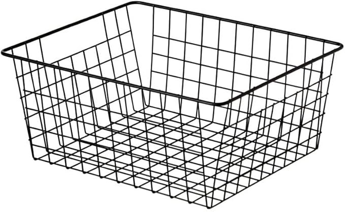 Kitchen Wire Baskets Farmhouse Decor Metal Food Storage Organizer,Household Refrigerator Bin with Built-in Handles for Cabinets,Pantry,Bathroom,Black