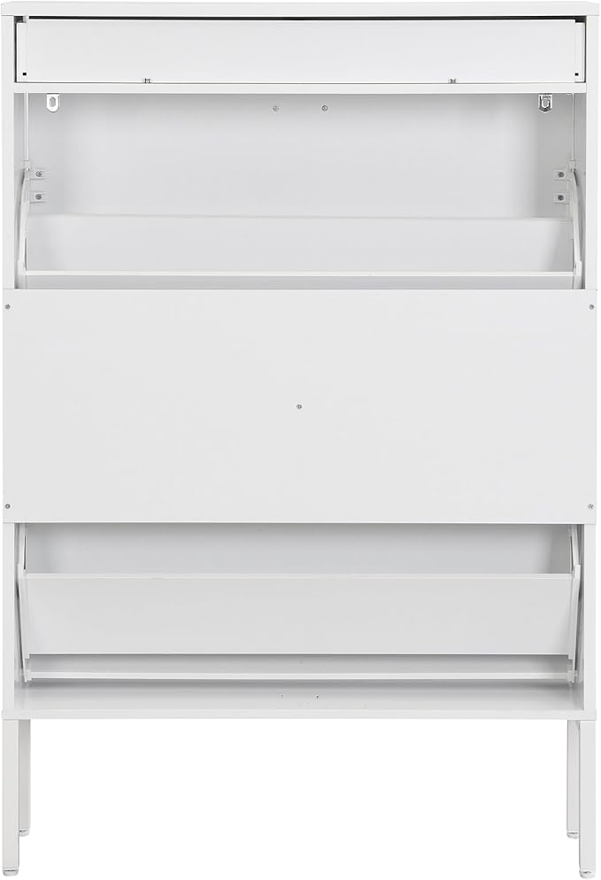 XIAO WEI Shoe Cabinet, Shoe Storage Organizer Cabinet with 2 Flip Wavy Line Drawers, Freestanding Shoe Rack with Adjustable Shelf for Entryway, Hallway(White)-NeatNest
