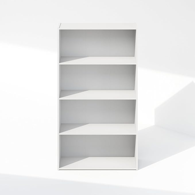 Furinno Reed 4-Tier Multipurpose Open Shelf Clothing & Closet Storage Organization, White-NeatNest