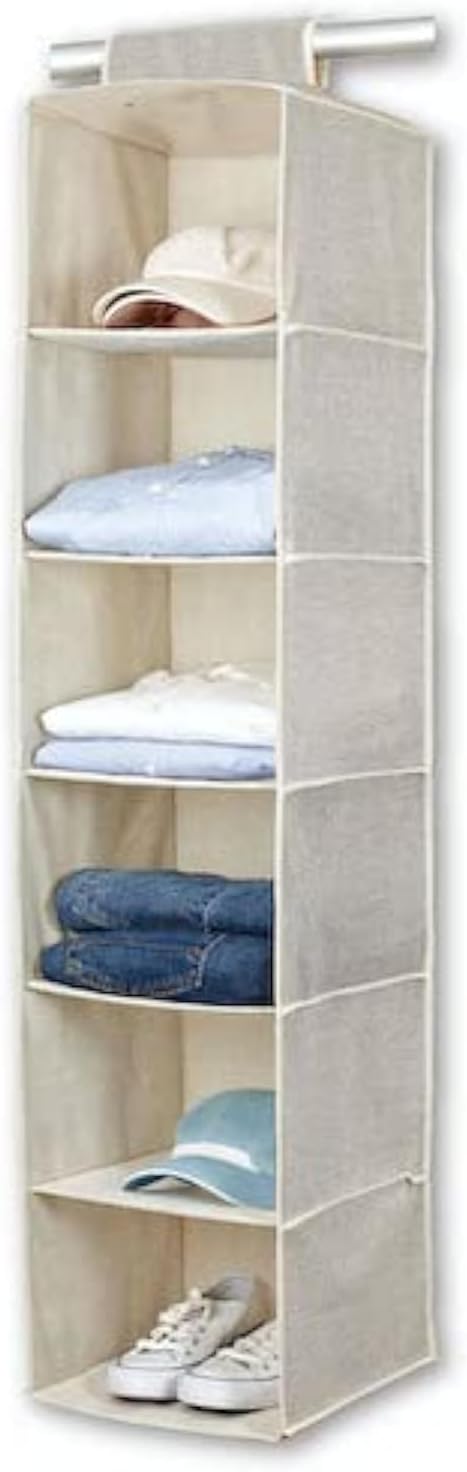 BINO 6-Shelf Sweater Closet Organizer - Beige | Closet Hanging Organizer for Bedroom | Sweater Storage Organizers | Hanging Shelves | Portable Closets for Clothes | Room Essentials-NeatNest